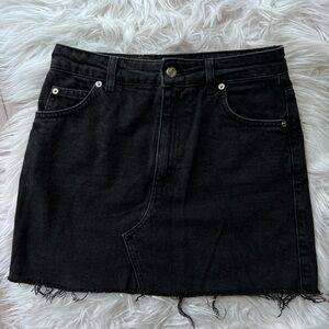 Topshop High Waist Raw Hem Denim Miniskirt